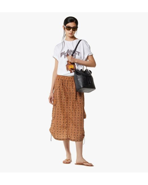 MCM Black Dessau Drawstring Bag In Maxi Monogram Leather