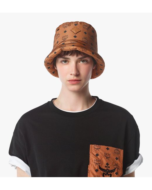 MCM Brown Padded Bucket Hat In Monogram Print Econyl for men