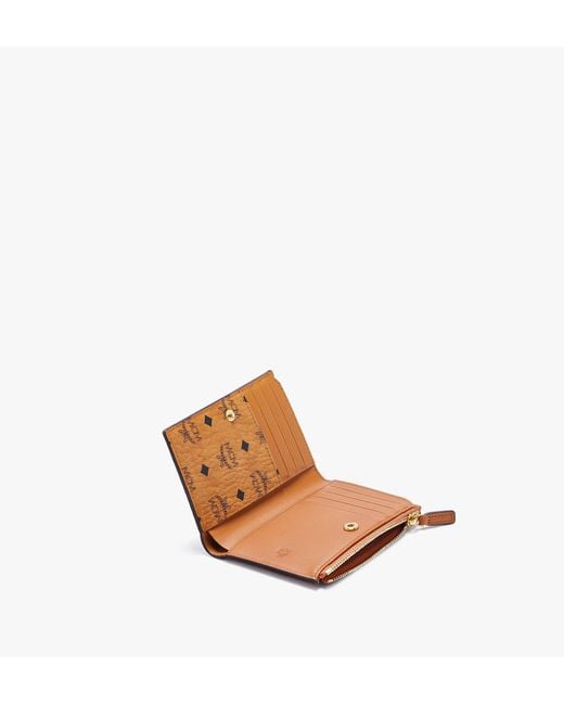 MCM Brown Bifold Zip Card Wallet In Visetos Original for men