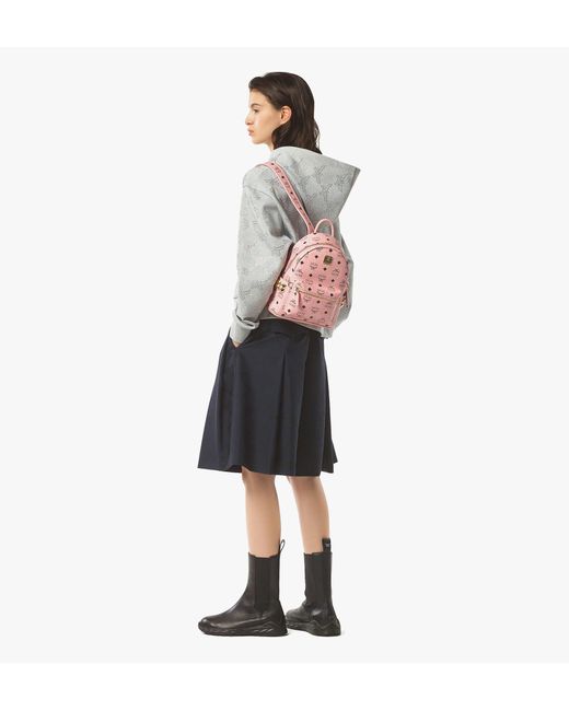 MCM Pink Stark Side Studs Backpack In Visetos for men