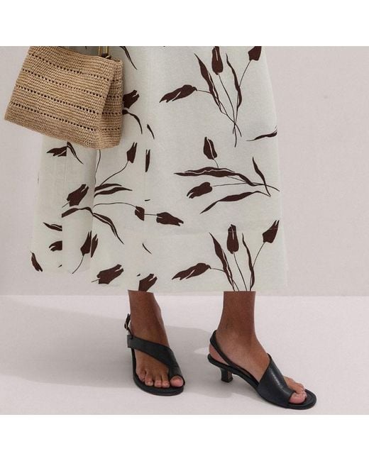 ME+EM White Crease-Less Linen Modern Tulips Print Maxi Dress Light Cream