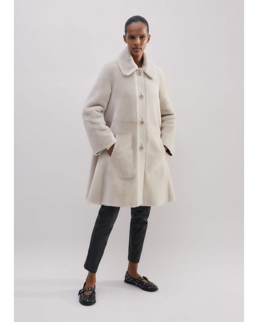 ME+EM Natural Luxe Shearling Leather-Mix Swing Coat