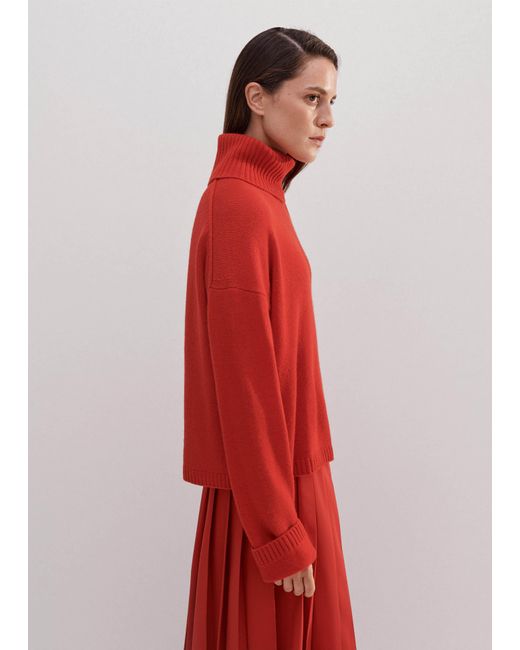 ME+EM Red Merino Cashmere Relaxed Crop Sweater + Snood