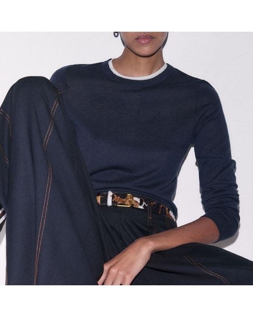 ME+EM Blue Merino Cashmere Barely There Trim Jumper Soft