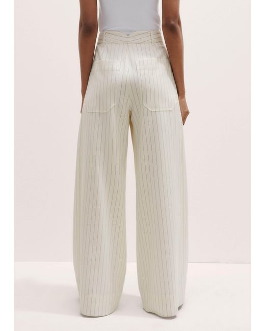 ME+EM Natural Italian Wool-Blend Pinstripe Double Pleat Wide Leg Trouser