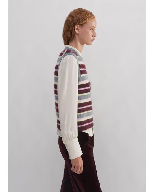 ME+EM Purple Brushed Cashmere Stripe Sweater Vest