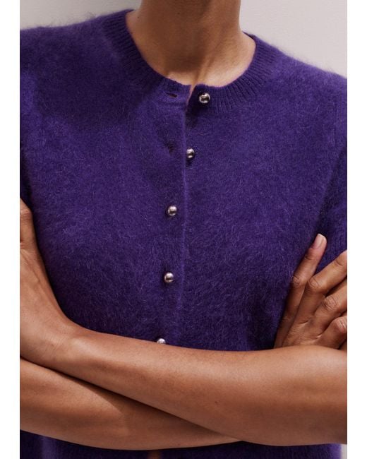 ME+EM Purple Brushed Cashmere Button Through Straight Knit Tee