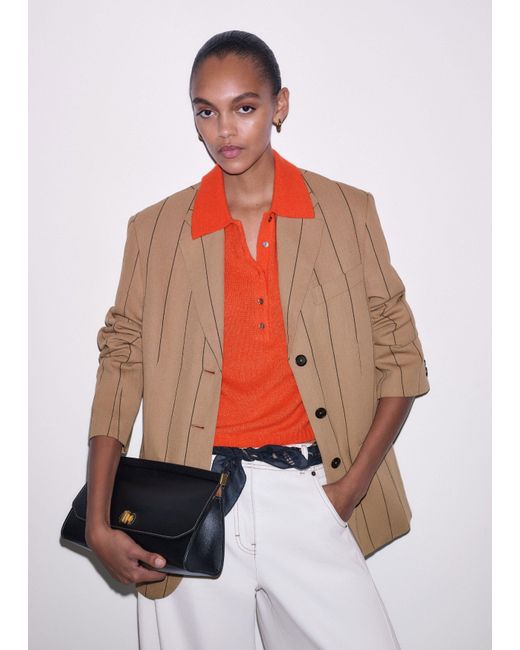 ME+EM Orange Intelligently Oversized Pinstripe Blazer Tan