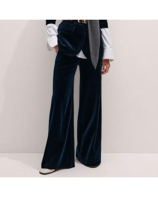 ME+EM Blue Pinstripe Velvet Sharp Shoulder Blazer