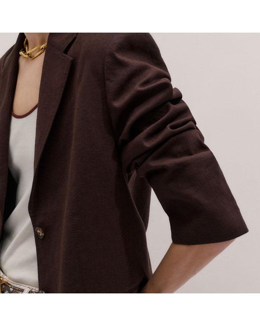 ME+EM Brown Crease-Less Linen Deconstructed Lightweight Summer Blazer