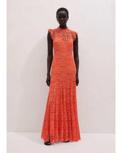 ME+EM Orange Two Tone Lace Fit & Flare Full Length Dress + Slip