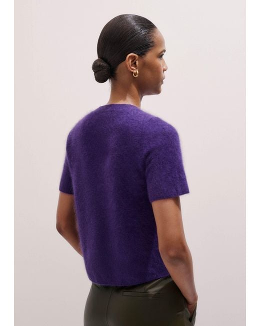 ME+EM Purple Brushed Cashmere Button Through Straight Knit Tee