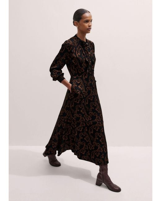 ME+EM Black Floral Scroll Print Maxi Dress + Tie