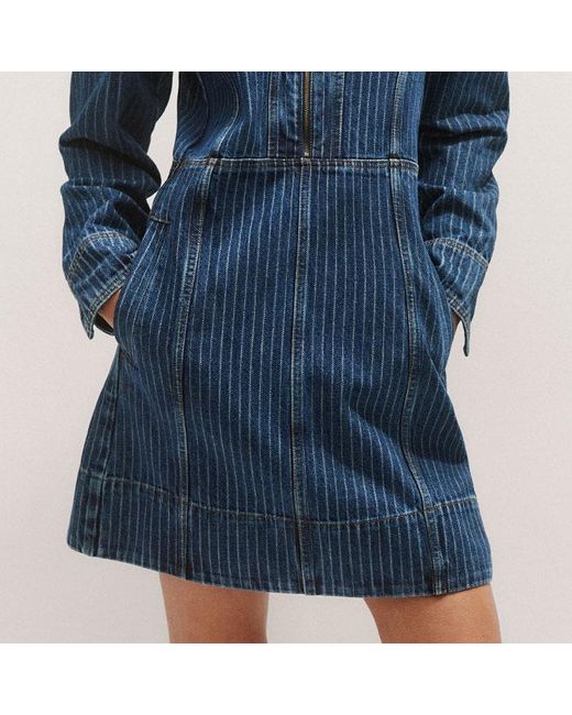 ME+EM Blue Stripe Denim Mini Dress With Zip Front