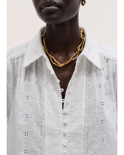 ME+EM White Embroidery Cotton Gauze Cropped Blouse