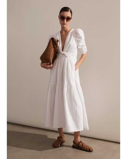 ME+EM Natural Cheesecloth Gathered Sleeve Maxi Dress