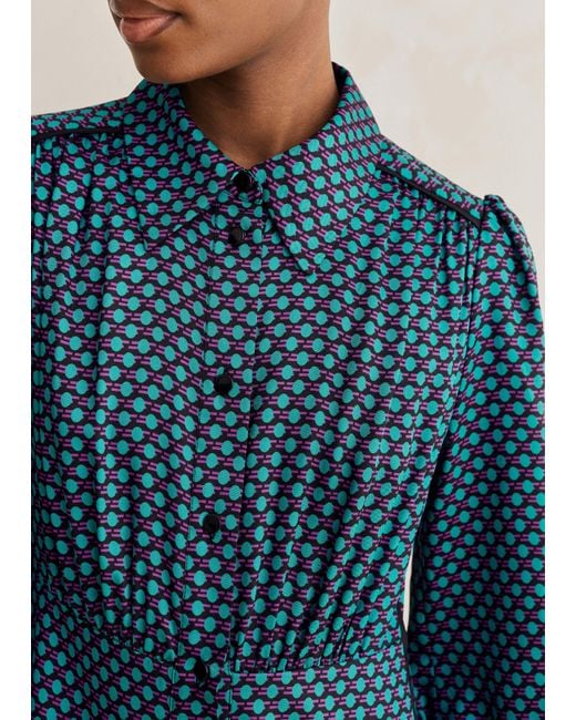 ME+EM Blue Digital Dot Print Satin Maxi Shirt Dress