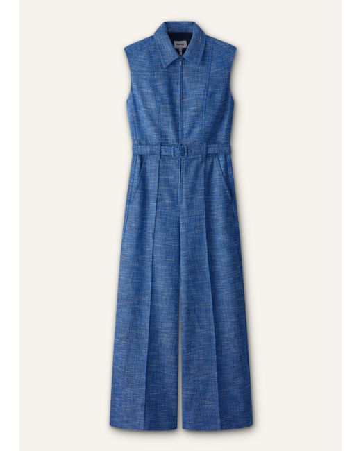 ME+EM Blue Texture Wide Leg Cropped Jumpsuit