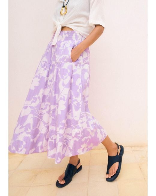 ME+EM Pink Cheesecloth Tulip Print Midi Skirt