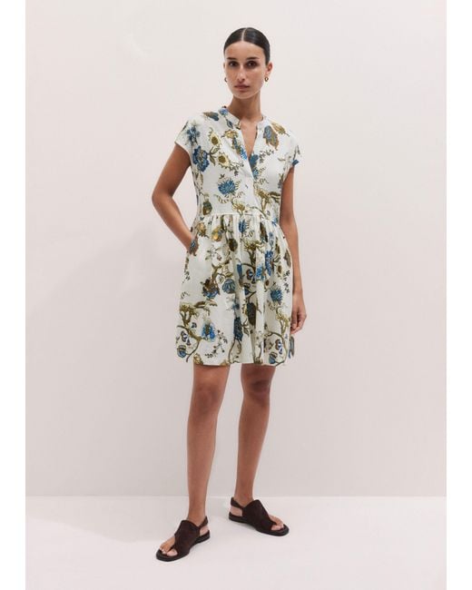 ME+EM White Jacobean Garden Print Short Tiered Swing Dress