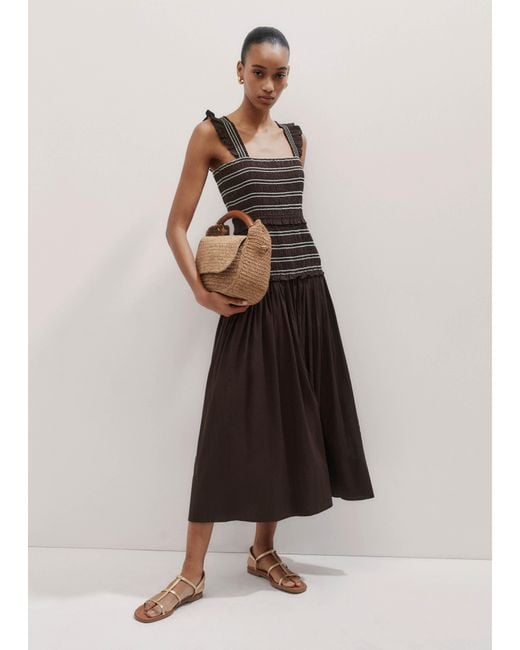 ME+EM Black Cotton Poplin Contrast Stitch Midi Dress