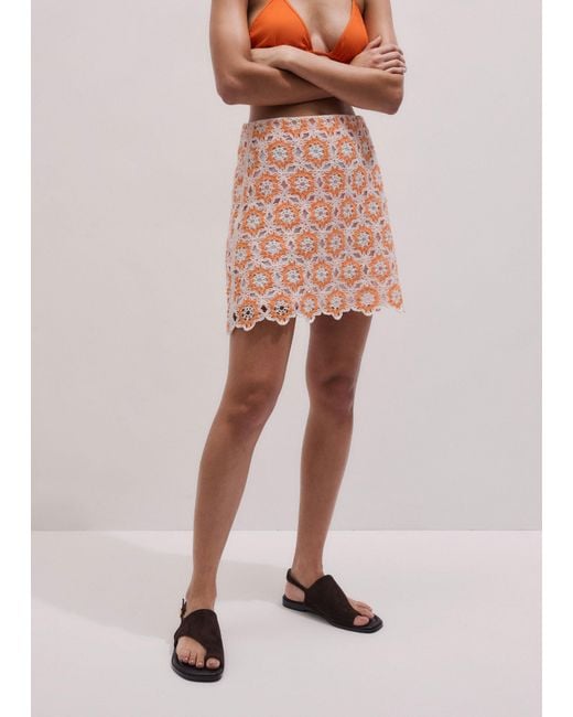 ME+EM Pink Floral Crochet Beach Mini Skirt + Slip Sunny-Multi