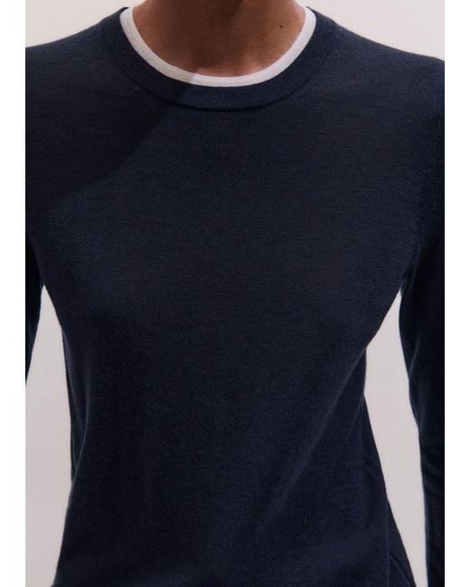 ME+EM Blue Merino Cashmere Barely There Trim Jumper Soft
