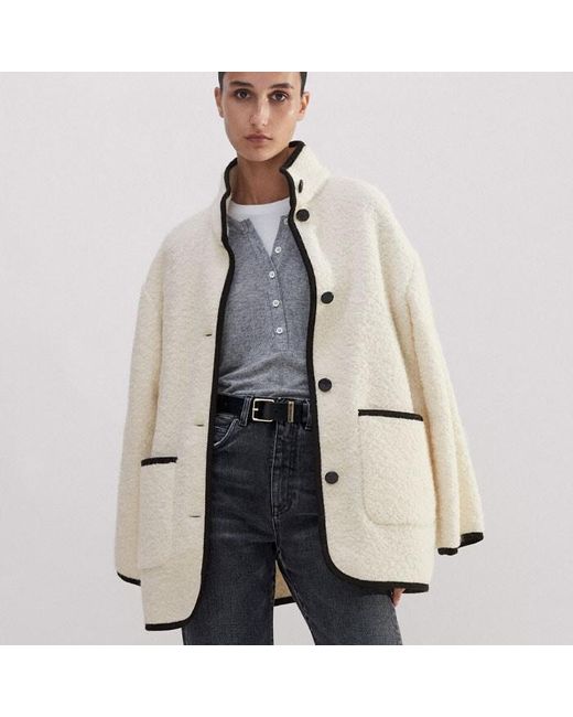 ME+EM Natural Italian Wool Alpaca-Blend Bouclé Cardigan Coat