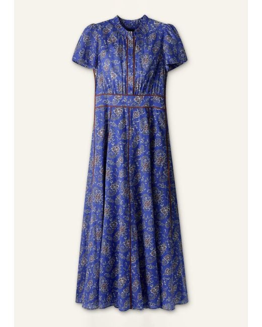 ME+EM Blue Fit & Flare Gilded Paisley Print Maxi Dress