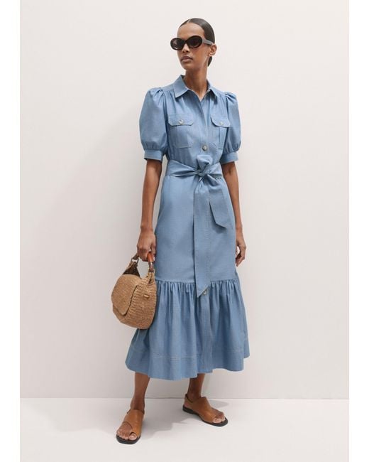 ME+EM Blue Chambray Midi Shirt Dress + Belt