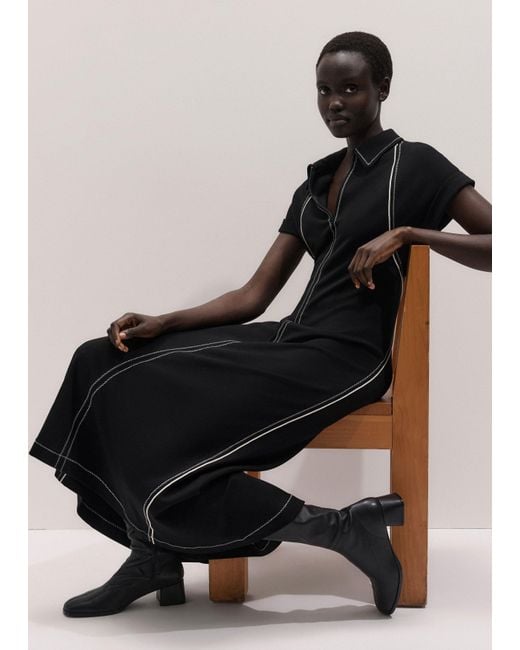 ME+EM Black Stitch Detail Fit And Flare Midi Dress
