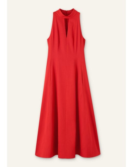 ME+EM Red Italian Twill Fit And Flare Maxi Dress