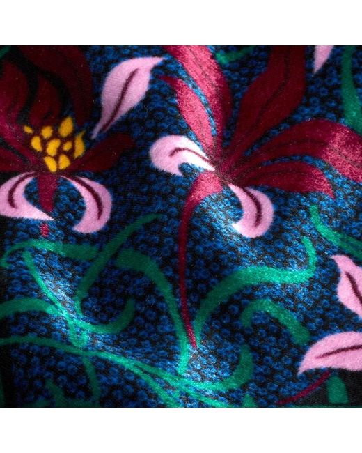 ME+EM Blue Silk-blend Velvet Graphic Tulip Print Midi Dress