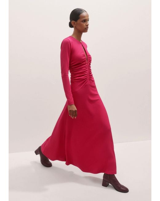 ME+EM Pink Textured Ruched Front Maxi Dress