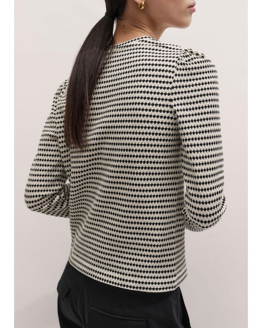 ME+EM Black Textured Stripe Puff Sleeve Top Cream