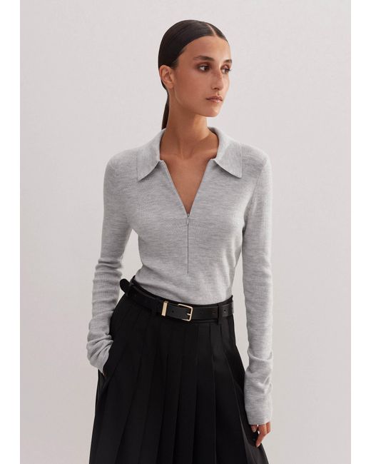 ME+EM White Merino Stretch Rib Collared Sweater