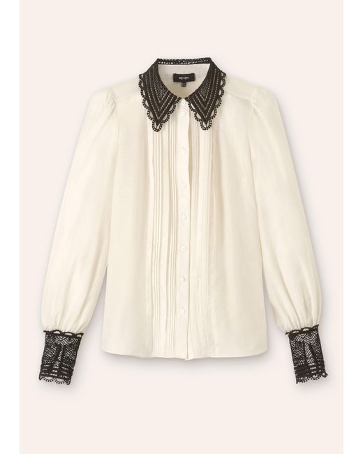 ME+EM Natural Silk Cotton Embroidered Collar Blouse