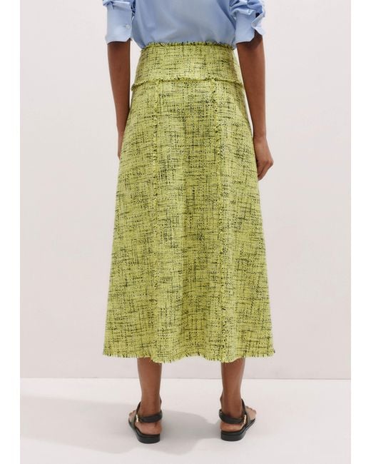 ME+EM Green Tweed Zip Front A-Line Midi Skirt