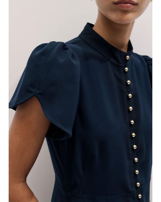 ME+EM Blue A-Line Feature Button Maxi Dress