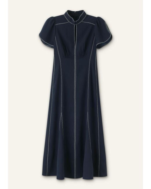 ME+EM Blue Contrast Stitch Midi Dress