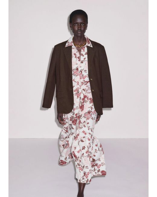 ME+EM Pink Grand Paisley Print Fit And Flare Maxi Dress + Tie Light Cream-Multi