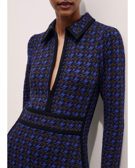 ME+EM Blue Houndstooth Jacquard Ponte Maxi Dress
