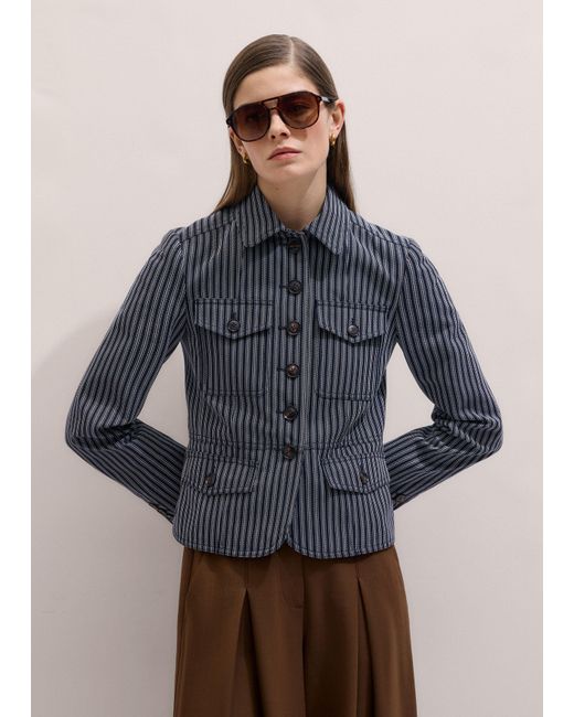 ME+EM Blue Striped Slim Fit Military Jacket/Light Cream