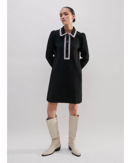 ME+EM Black Textured Clash Jacquard Shift Dress