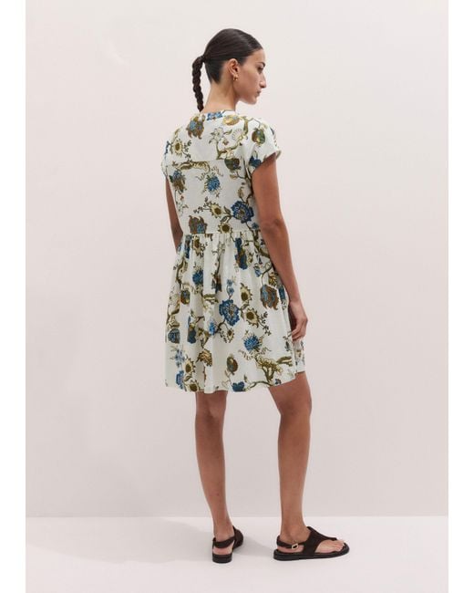 ME+EM White Jacobean Garden Print Short Tiered Swing Dress