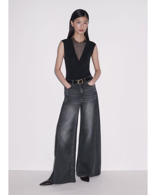 ME+EM Black Cap Sleeve Sheer Knit Bodysuit