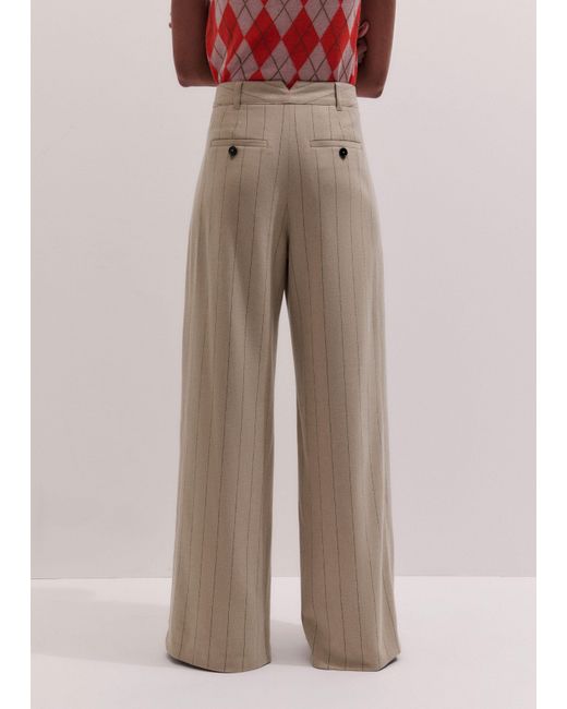 ME+EM Brown Wide Leg Double Pleat Pinstripe Trouser