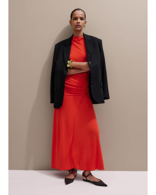 ME+EM Red Fluid Crepe Curved Sleeve Maxi Dress