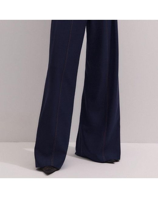 ME+EM Blue Contrast Top Stitch Wide Leg Pant