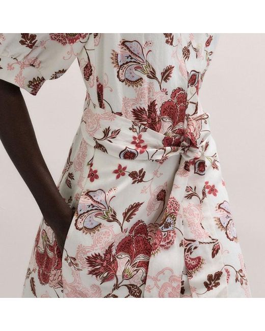 ME+EM Pink Grand Paisley Print Fit And Flare Maxi Dress + Tie Light Cream-Multi